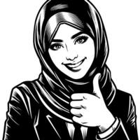 Black and white Silhouette of a group of a female muslim woman holding thumbs up in a casual outfit vector