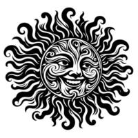 Black and white Silhouette of a sun symbol with a smiling happy Face vector