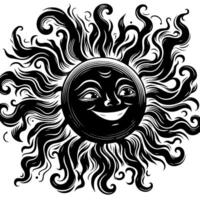 Black and white Silhouette of a sun symbol with a smiling happy Face vector