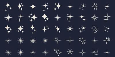 Star silhouette icon set, Shining star rays, Star cluster simple design elements isolate vector