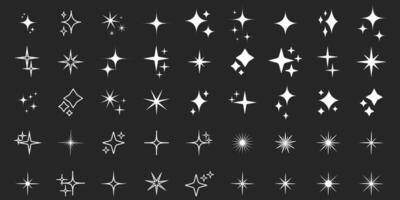 Star silhouette icon set, Shining star rays, Star cluster simple elements isolate vector