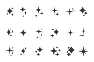 Star silhouette icon set, Shining star rays, Star cluster simple design elements isolate vector