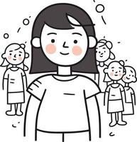 Illustration of a mother and her children in a line art style vector