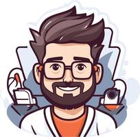 Hipster man in glasses and with beard. vector