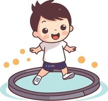 Cute little boy jumping on a swimming pool. vector