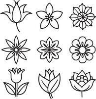 set of flowers outline illustration on white background vector