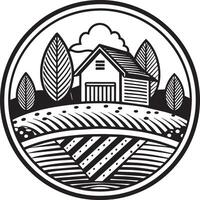 Farming and agriculture logo design black and white illustration vector