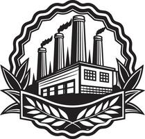 illustration of a factory and industry logo design black and white vector