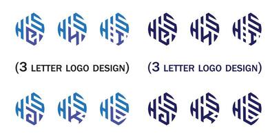 creativo 3 letra logo diseño,hsg,hsh,hsi,hsj,hsk,hsl, vector