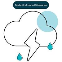 Cloud with fall rain and lightning icon vector