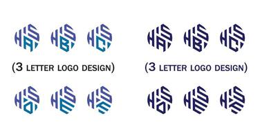 Creative 3 letter logo design,HSA,HSB,HSC,HSD,HSE,HSF, vector