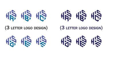 Creative 3 letter logo design,HSA,HSB,HSC,HSD,HSE,HSF, vector