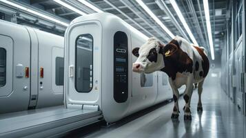 vaca vagante mediante un alta tecnología agricultura instalaciones foto