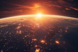 Sunrise Over Earth from Space Horizon Atmosphere photo