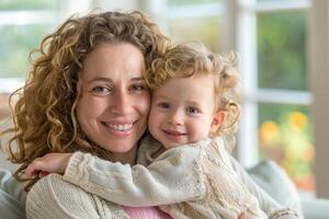 Happy mother and daughter bonding at home. A portrait of love, family, and childhood photo