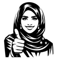 Black and white Silhouette of a group of a female muslim woman holding thumbs up in a casual outfit vector