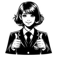 Black and white Silhouette of a female business woman manager holding thumbs up in a business outfit vector