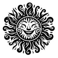 Black and white Silhouette of a sun symbol with a smiling happy Face vector