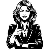 Black and white Silhouette of a female business woman manager holding thumbs up in a business outfit vector