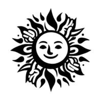 Black and white Silhouette of a sun symbol with a smiling happy Face vector