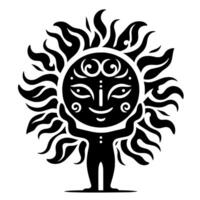 Black and white Silhouette of a sun symbol with a smiling happy Face vector