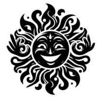 Black and white Silhouette of a sun symbol with a smiling happy Face vector