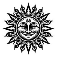 Black and white Silhouette of a sun symbol with a smiling happy Face vector