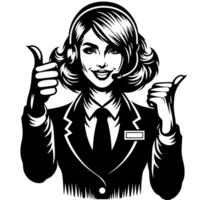 Black and white Silhouette of a female business woman manager holding thumbs up in a business outfit vector