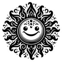 Black and white Silhouette of a sun symbol with a smiling happy Face vector