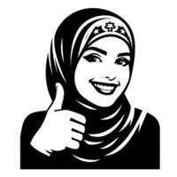 Black and white Silhouette of a group of a female muslim woman holding thumbs up in a casual outfit vector