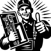 Black and white Silhouette of a plumber holding thumbs up and smiling Face vector