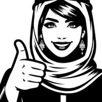 Black and white Silhouette of a group of a female muslim woman holding thumbs up in a casual outfit vector