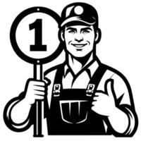 Black and white Silhouette of a plumber holding thumbs up and smiling Face vector