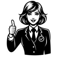 Black and white Silhouette of a female business woman manager holding thumbs up in a business outfit vector