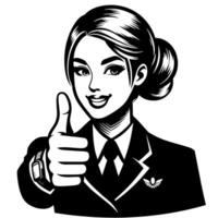 Black and white Silhouette of a female business woman manager holding thumbs up in a business outfit vector