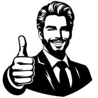 Black and white Silhouette of a shop manager holding thumbs up and smiling Face vector