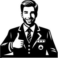 Black and white Silhouette of a shop manager holding thumbs up and smiling Face vector