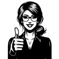 Black and white Silhouette of a female business woman manager holding thumbs up in a business outfit vector