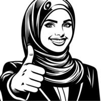 Black and white Silhouette of a group of a female muslim woman holding thumbs up in a casual outfit vector