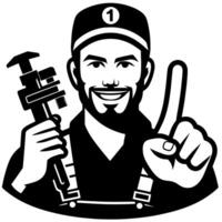 Black and white Silhouette of a plumber holding thumbs up and smiling Face vector