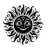 Black and white Silhouette of a sun symbol with a smiling happy Face vector