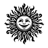 Black and white Silhouette of a sun symbol with a smiling happy Face vector