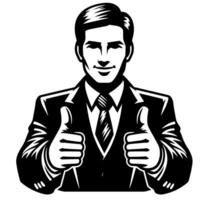 Black and white Silhouette of a shop manager holding thumbs up and smiling Face vector