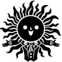 Black and white Silhouette of a sun symbol with a smiling happy Face vector