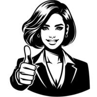 Black and white Silhouette of a female business woman manager holding thumbs up in a business outfit vector