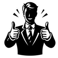 Black and white Silhouette of a shop manager holding thumbs up and smiling Face vector