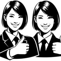 Black and white Silhouette of a group of a female muslim woman holding thumbs up in a casual outfit vector