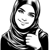 negro y blanco silueta de un grupo de un hembra musulmán mujer participación pulgares arriba en un casual atuendo vector