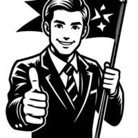 Black and white Silhouette of a shop manager holding thumbs up and smiling Face vector