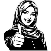 Black and white Silhouette of a group of a female muslim woman holding thumbs up in a casual outfit vector